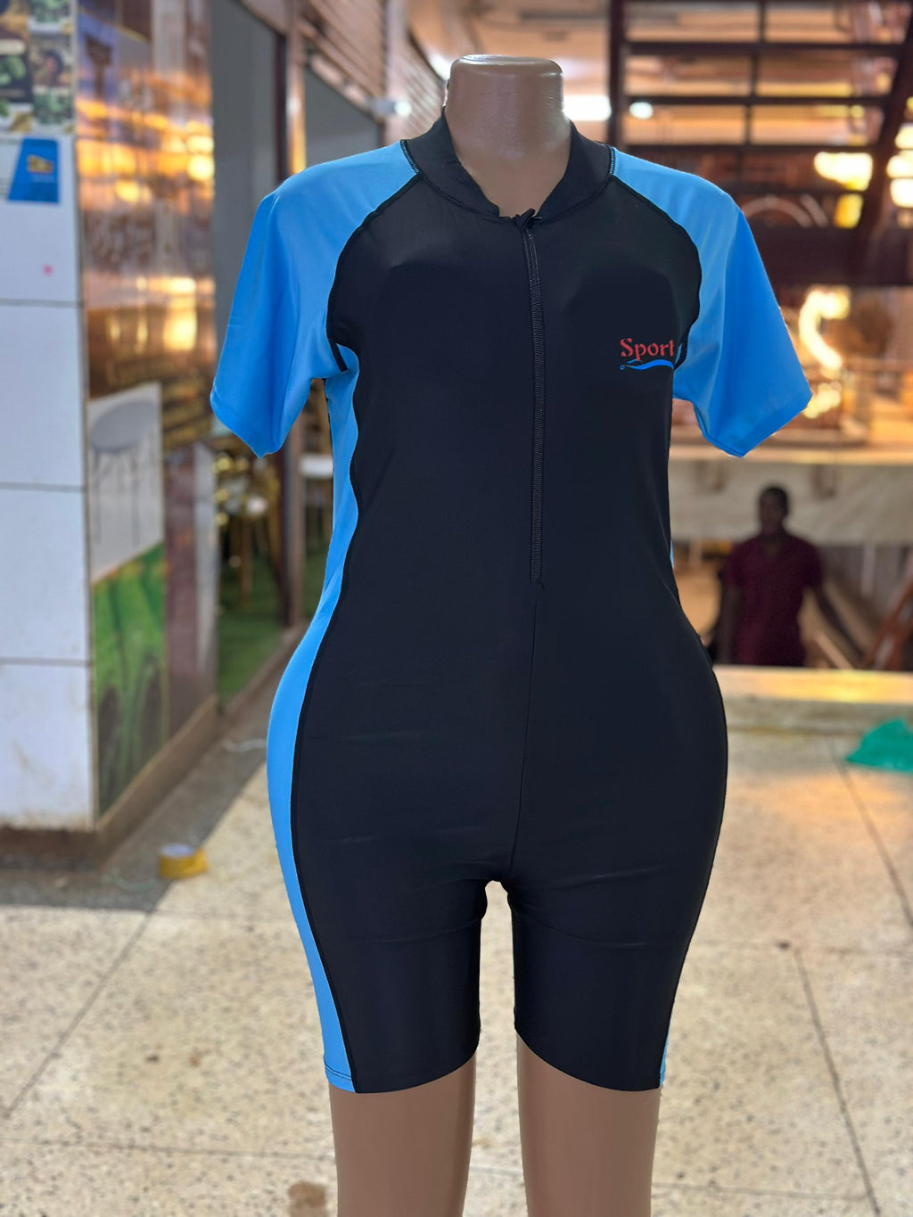 Women's Sport Swimming Costume – Black & Sky Blue