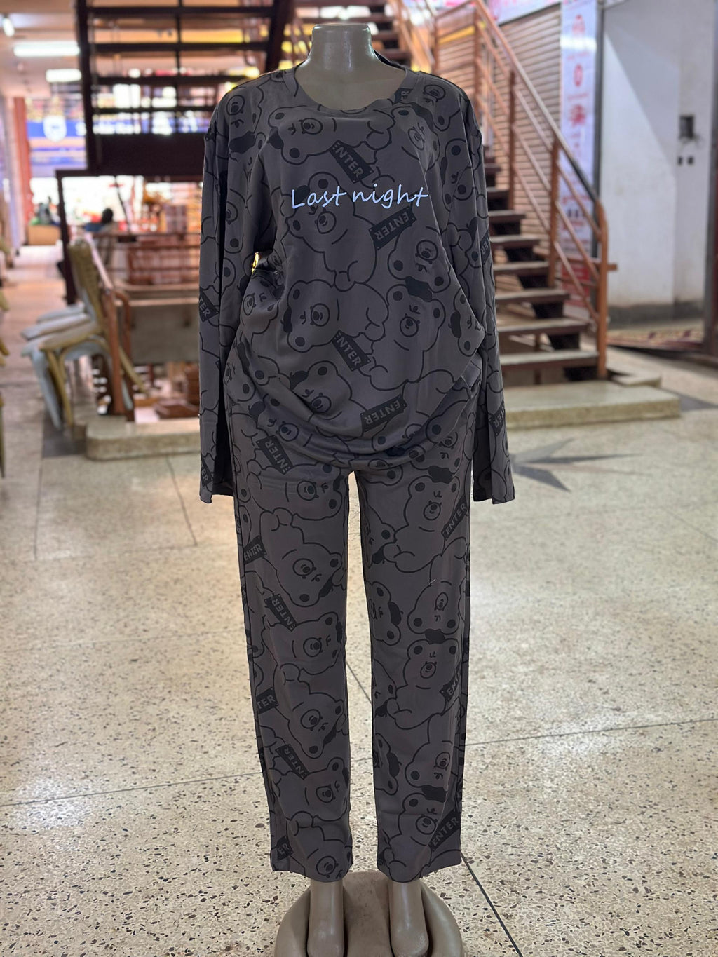 Ladies Last Night Bear Print Pajama Set