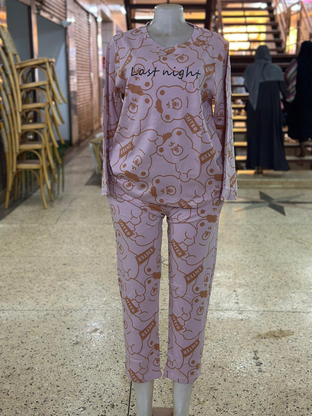 Ladies Last Night Bear Print Pajama Set – Pink
