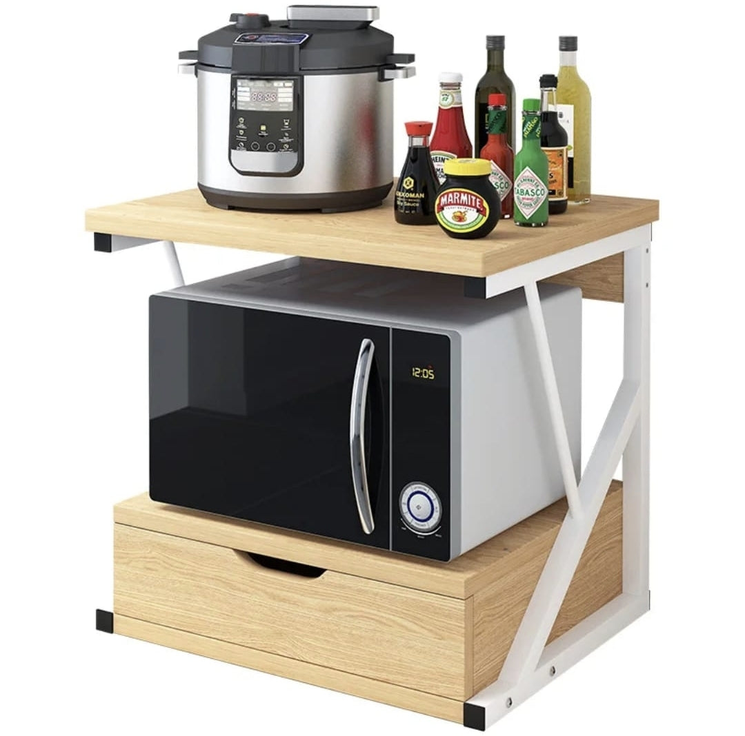 2-Tier Kitchen Microwave Organiser Stand with Drawer