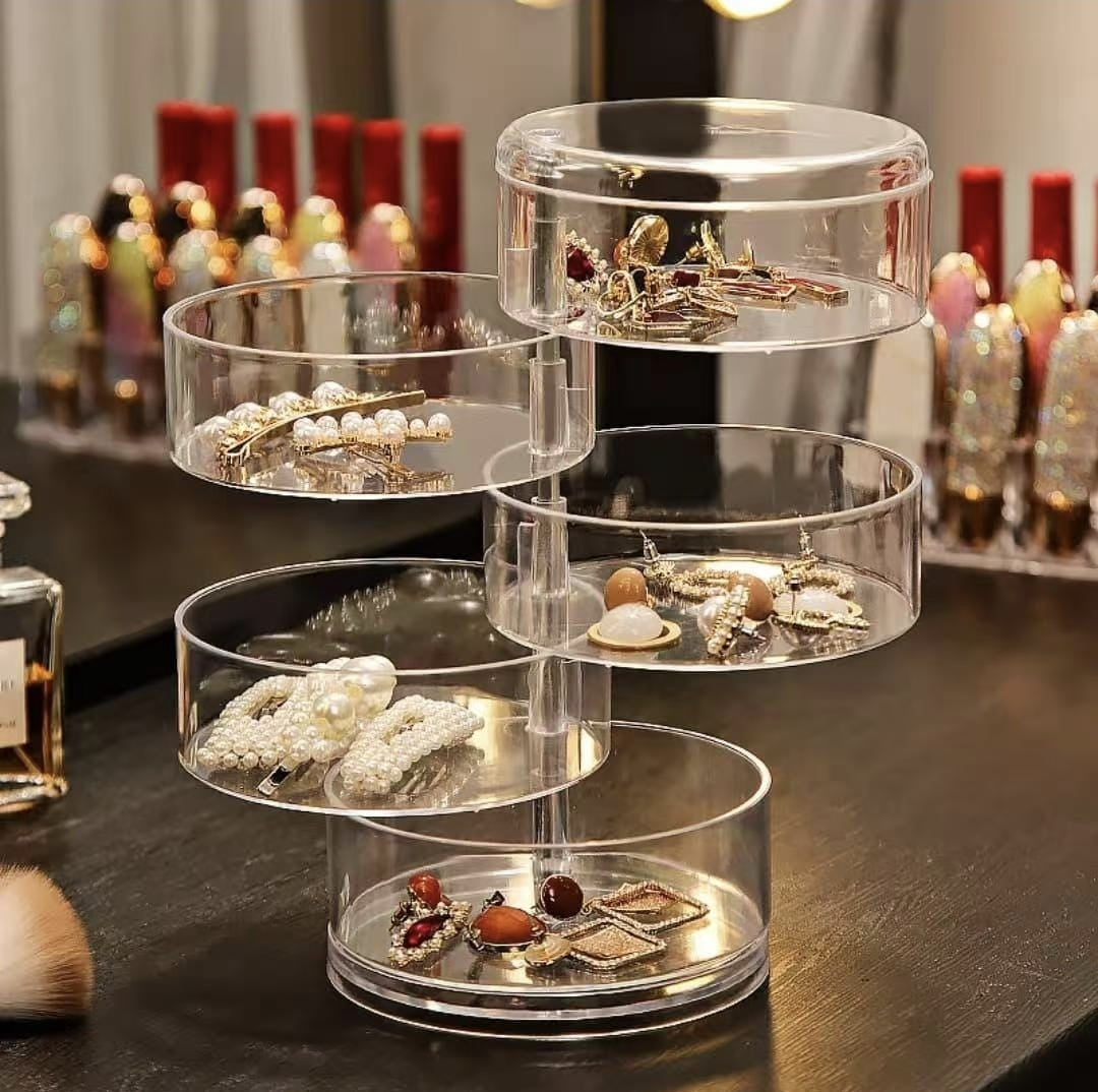 5-Tier Rotating Acrylic Jewelry & Hair Accessories Organizer