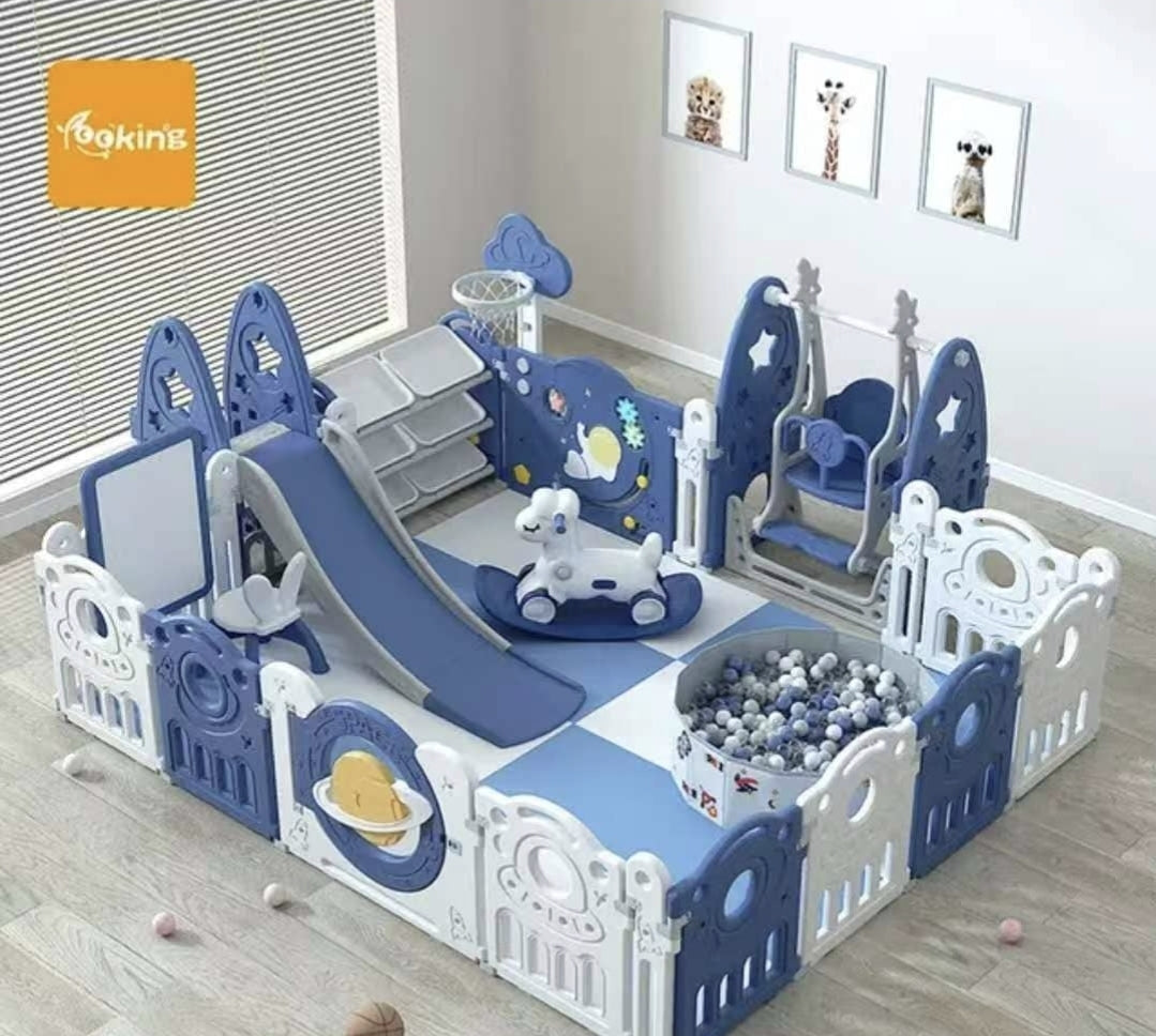 Baby Indoor Play Yard Set – Slide, Swing, Ball Pit & Ride-On