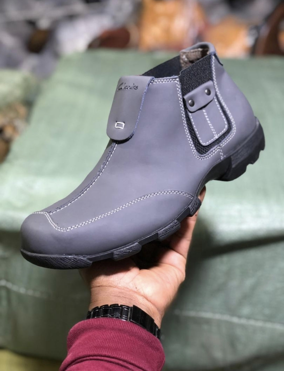 Clarks Grey Velcro Ankle Boots