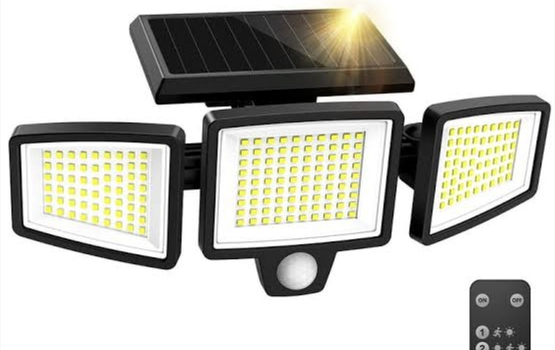 3-Head Solar Security Light with Motion Sensor & Remote
