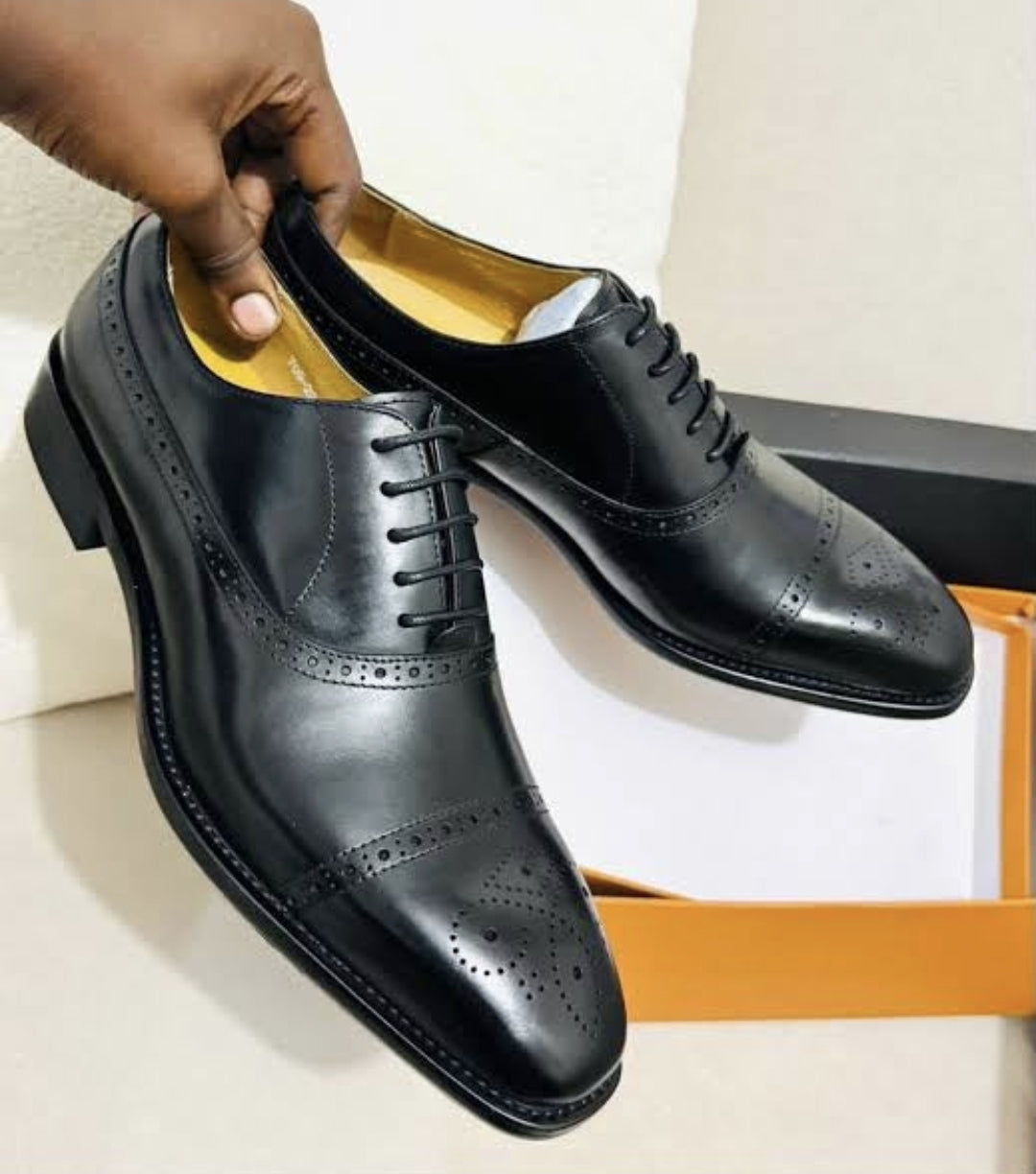 Black Leather Oxford Brogue Dress Shoes