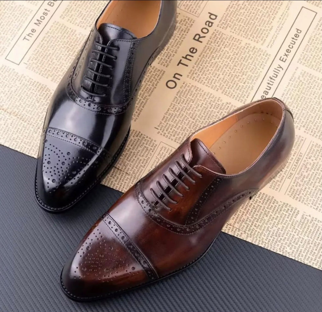 Oxford Brogue Cap-Toe Dress Shoes – Black & Brown