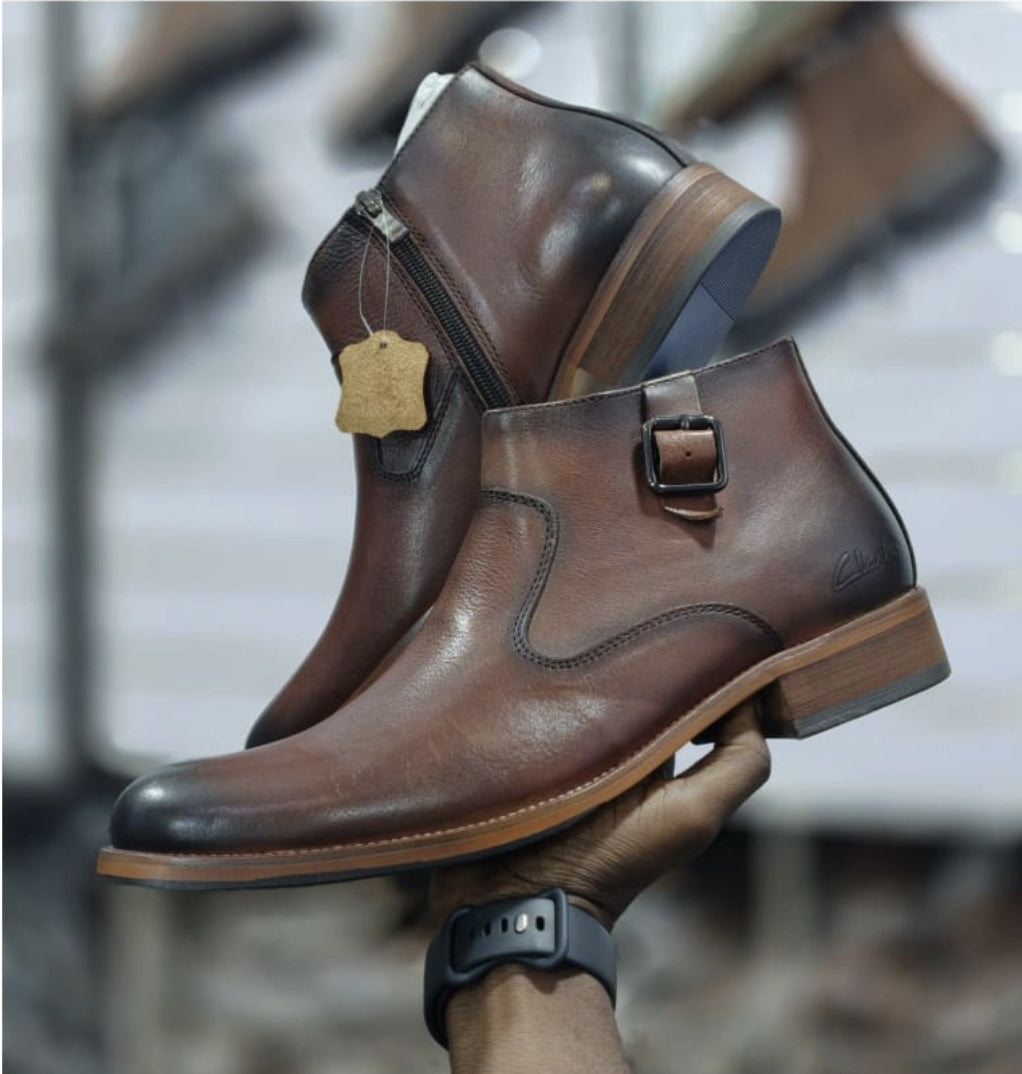 Brown Burnished Leather Monk Strap Boot