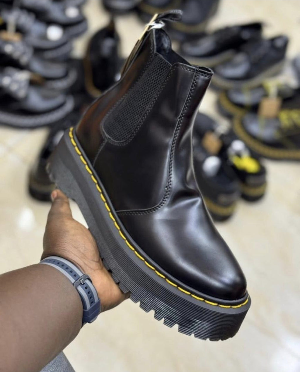 Black Leather Platform Chelsea Boot