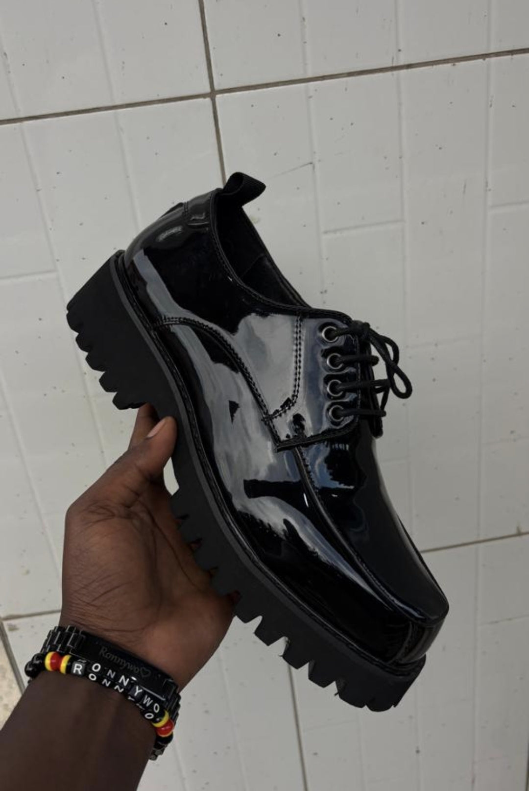 Black Patent Leather Chunky Lug Derby Shoe