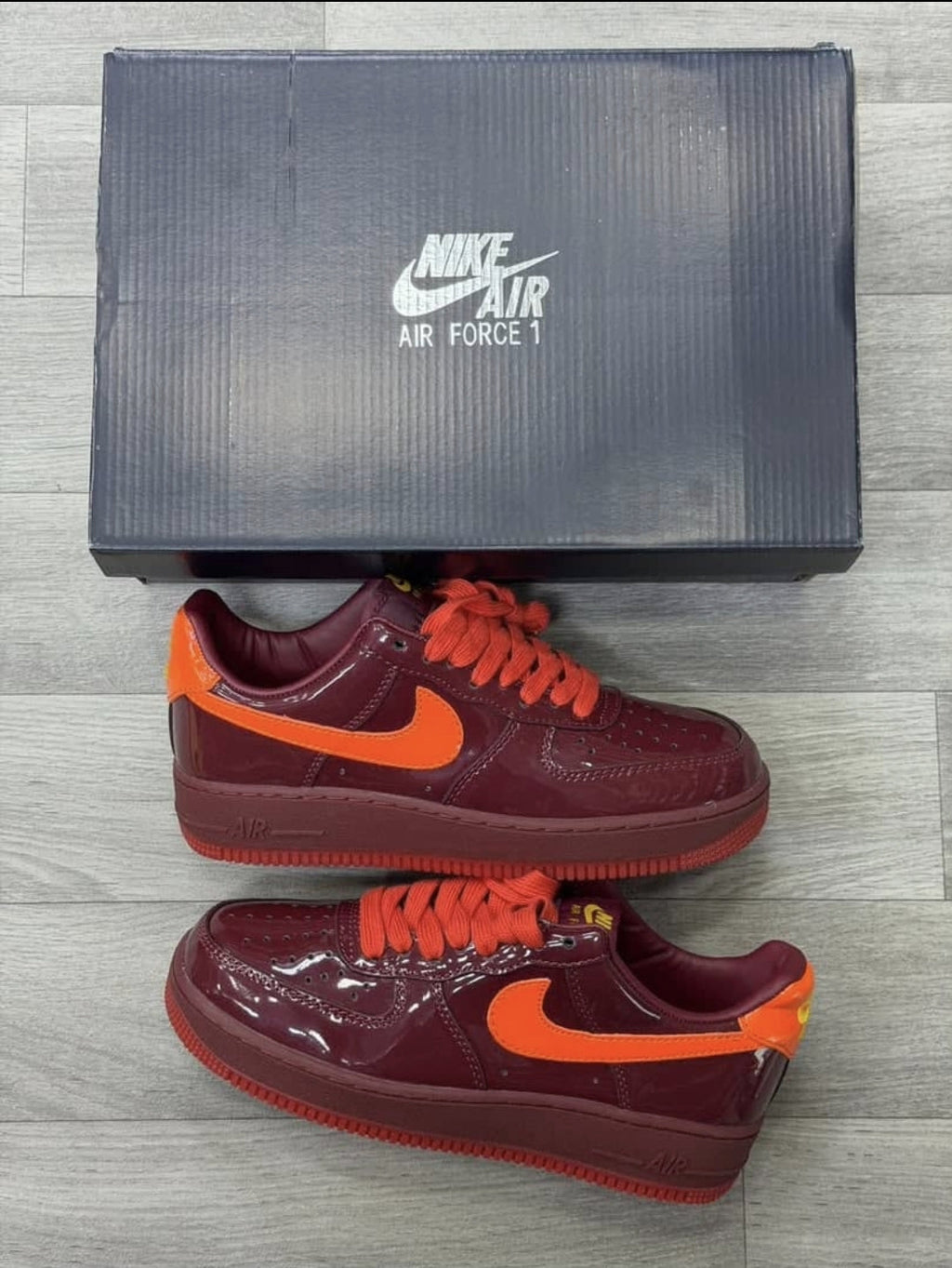 Nike Air Force 1 Low – Burgundy/Orange Patent