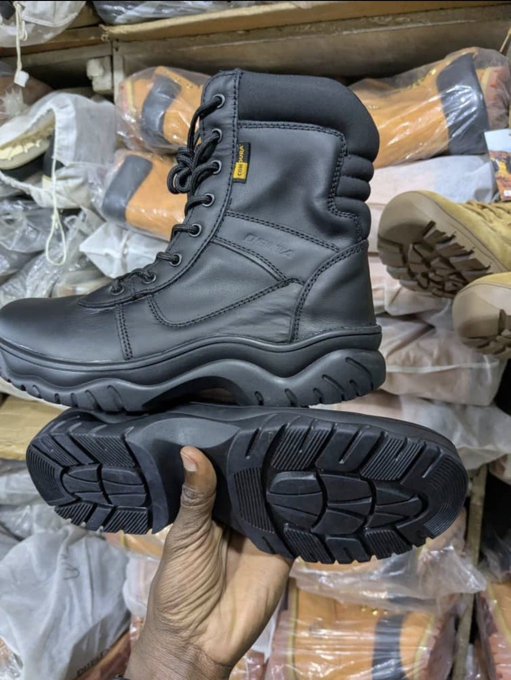 Black Leather Tactical Combat Boot