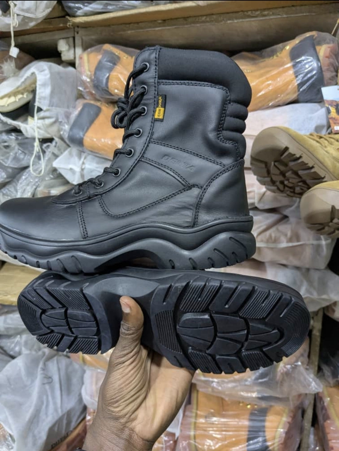 Black Leather Tactical Combat Boot
