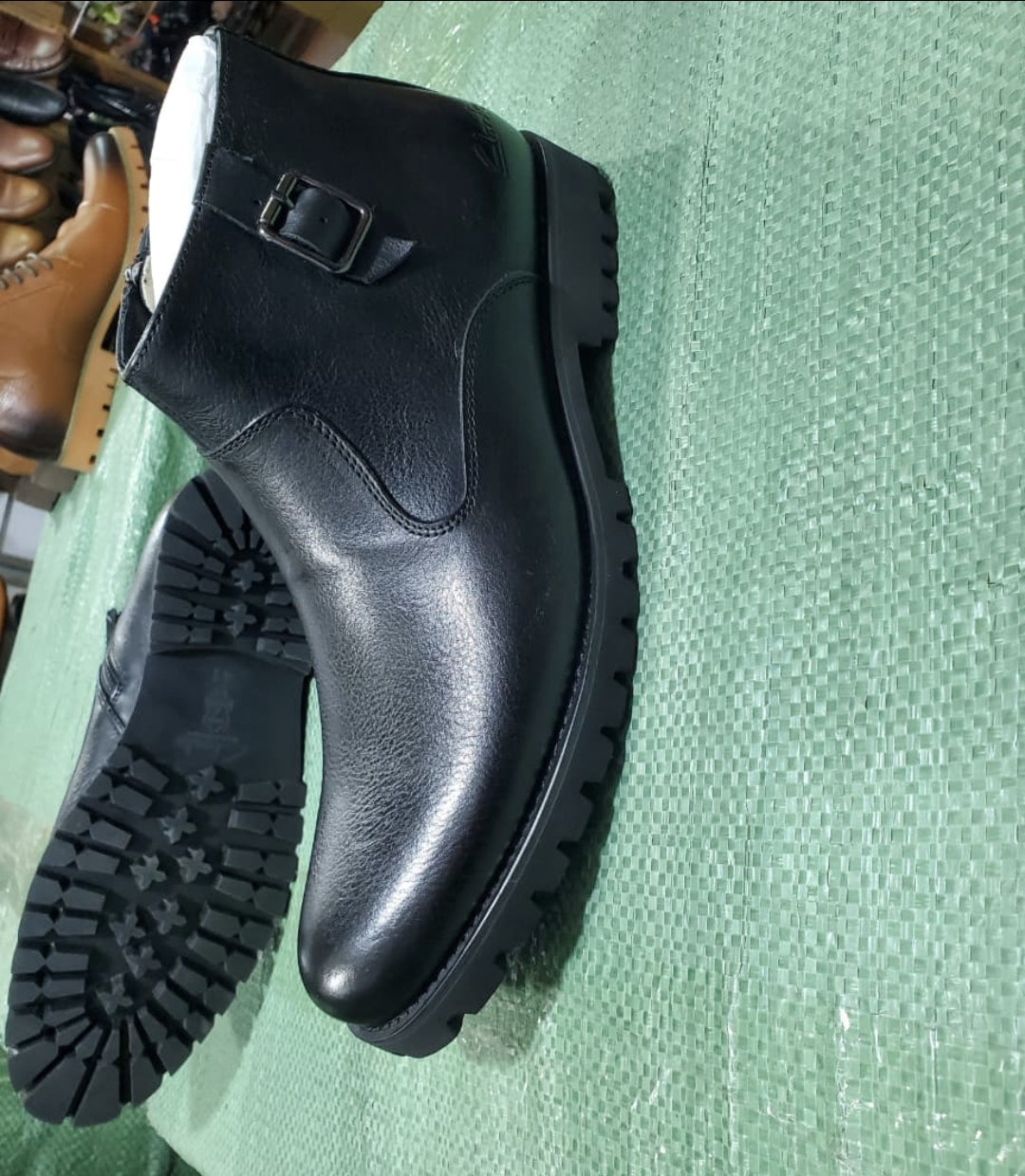 Black Leather Buckle Ankle Boots