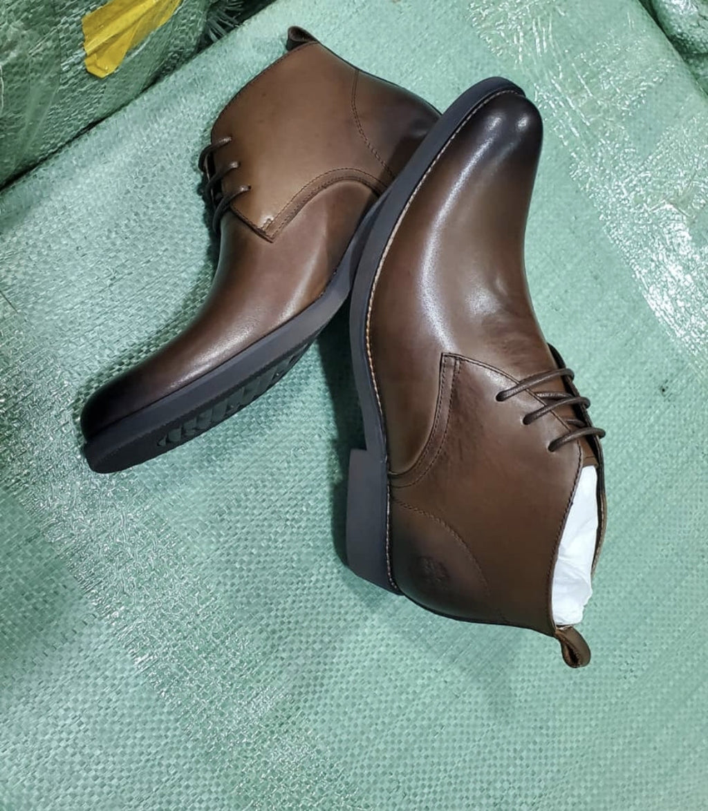 Brown Leather Lace-Up Chukka Ankle Boots