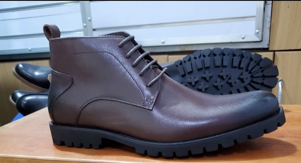 Dark Brown Leather Lace-Up Chukka Boots with Lug Sole