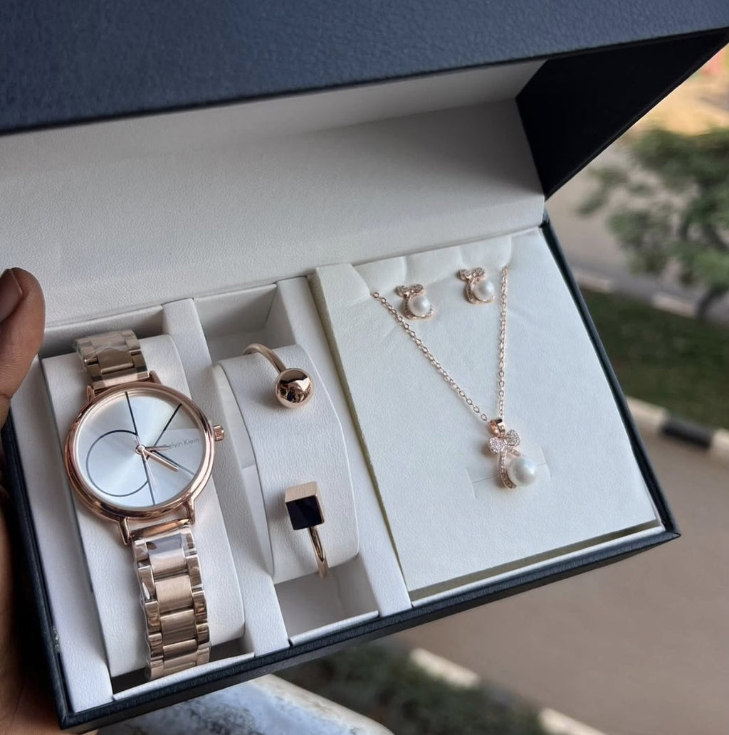 Rose Gold Luxury Jewelry & Watch Gift Set