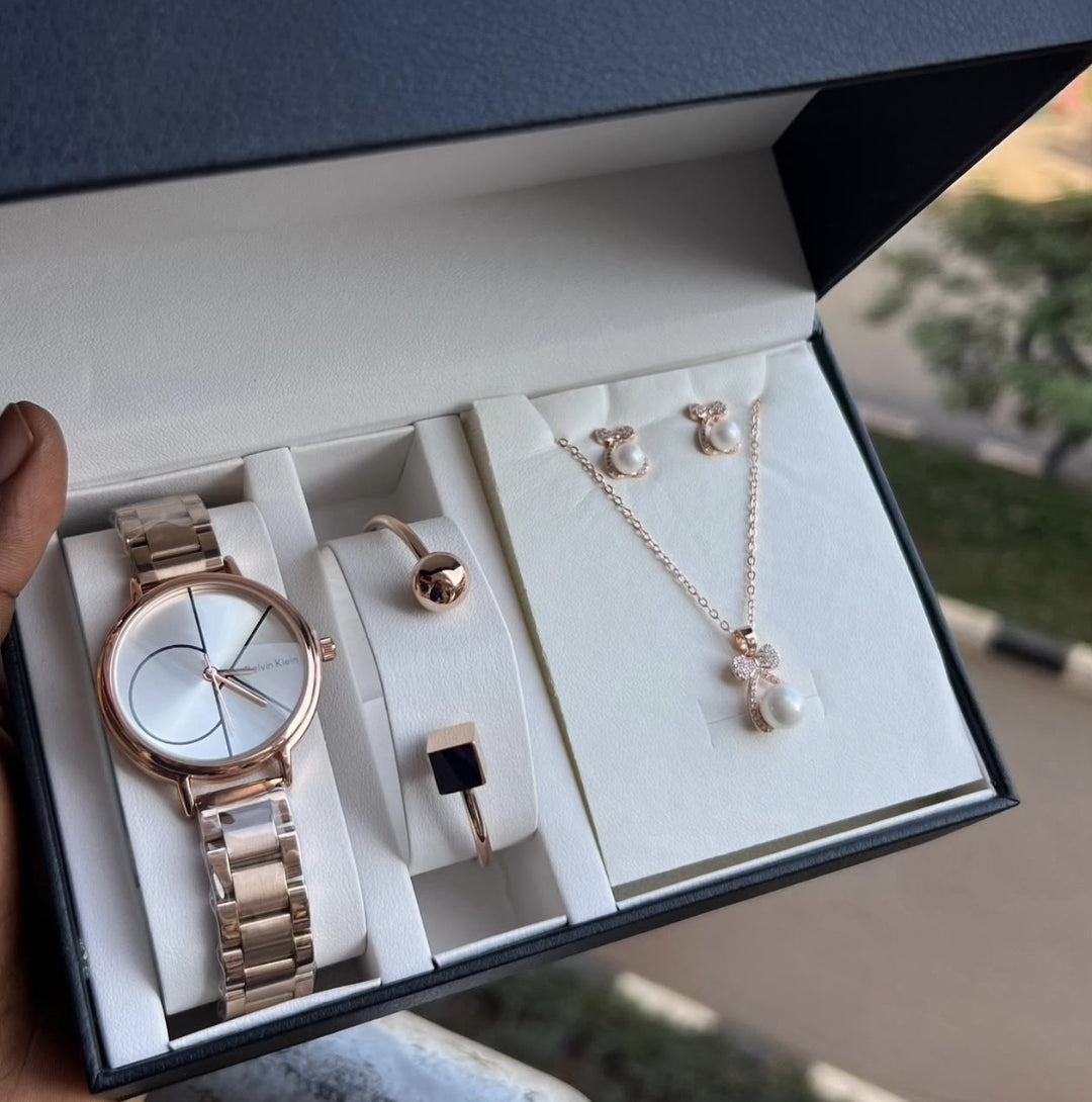 Rose Gold Luxury Jewelry & Watch Gift Set