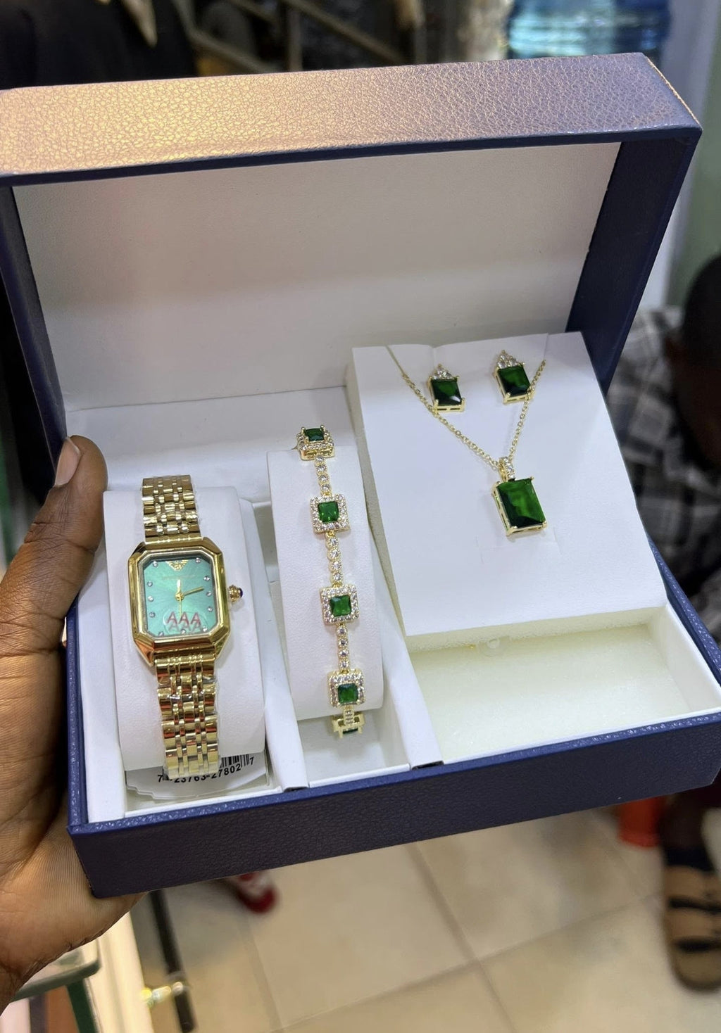 Emerald Green & Gold Luxury Jewelry Watch Gift Set