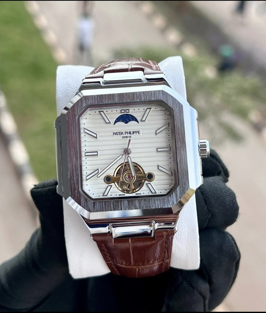 Patek Philippe Geneve Tourbillon Square Watch – Leather Strap