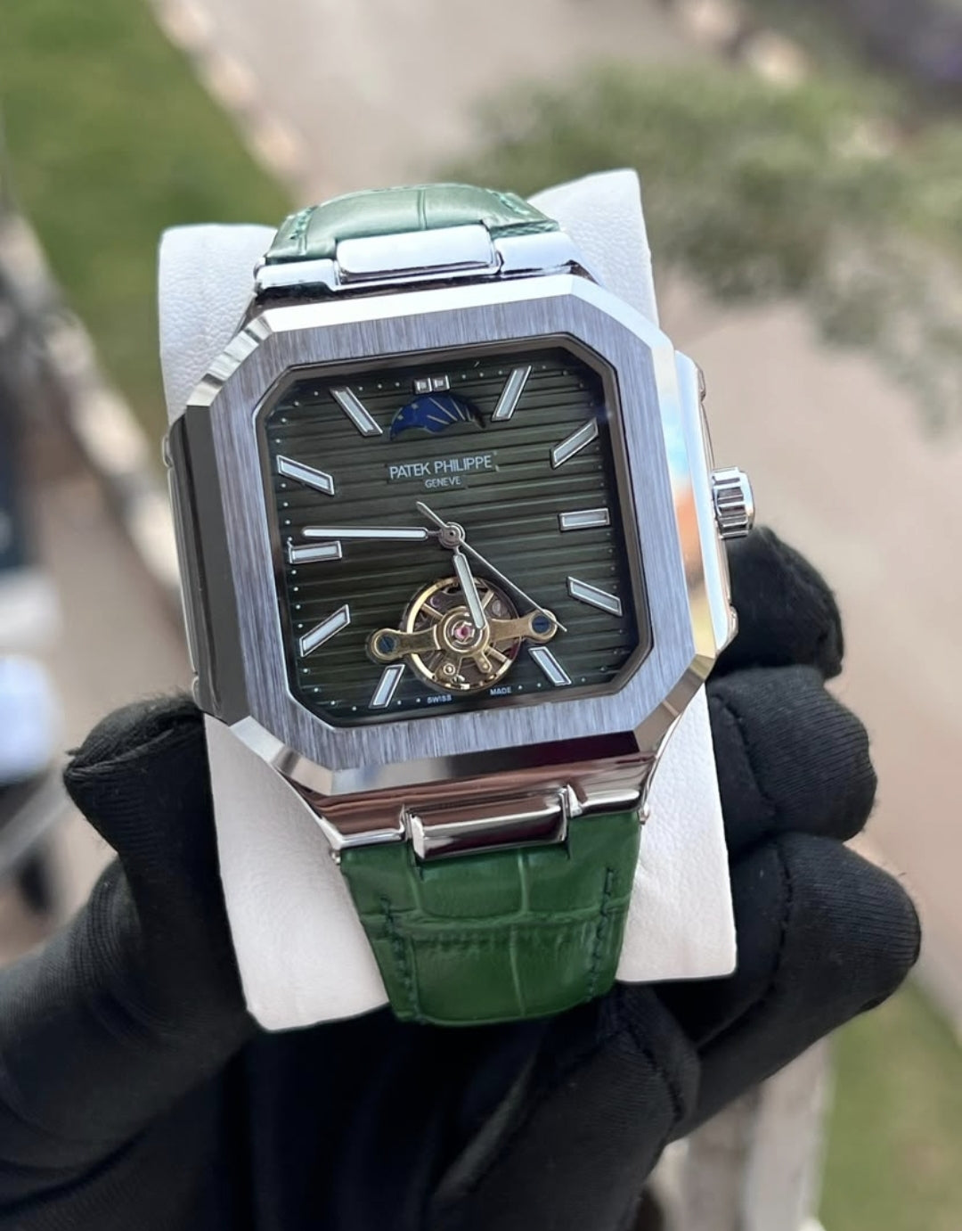Patek Philippe Geneve Tourbillon Square Watch – Leather Strap