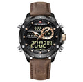 Naviforce Dual Display Chronograph Watch – Black & Brown Leather