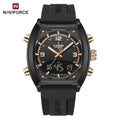 Naviforce Square Dual Display Watch – All Black & Rose Gold