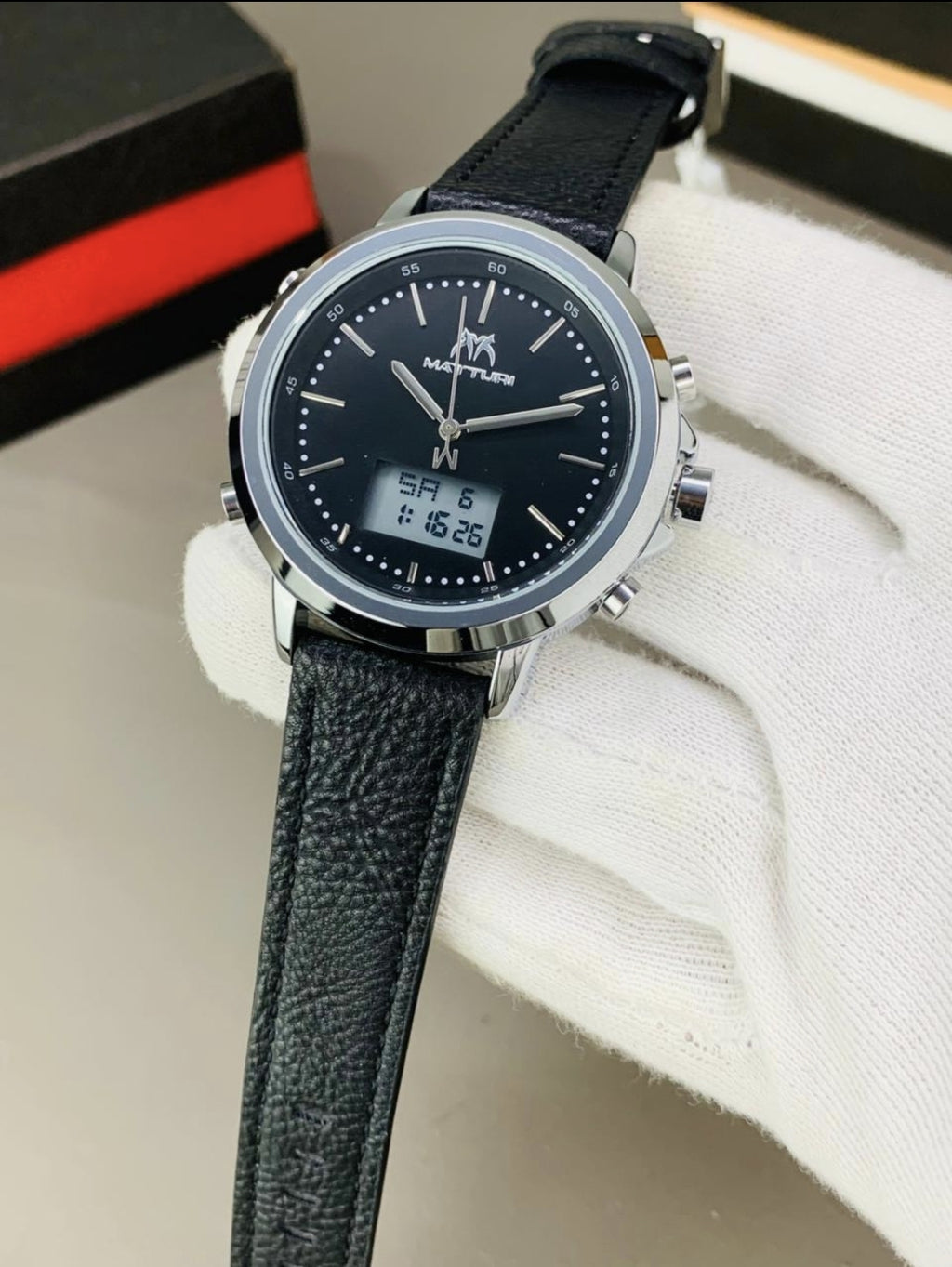 Matturi Analog-Digital Watch – Black Leather Strap