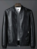 Men's Black Leather Bomber Jacket