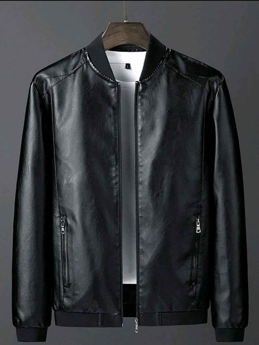 Men's Black Leather Bomber Jacket