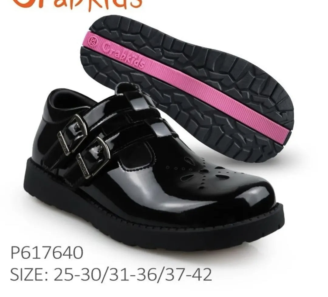 GrabKids Black Patent T-Bar School Shoes - P617640