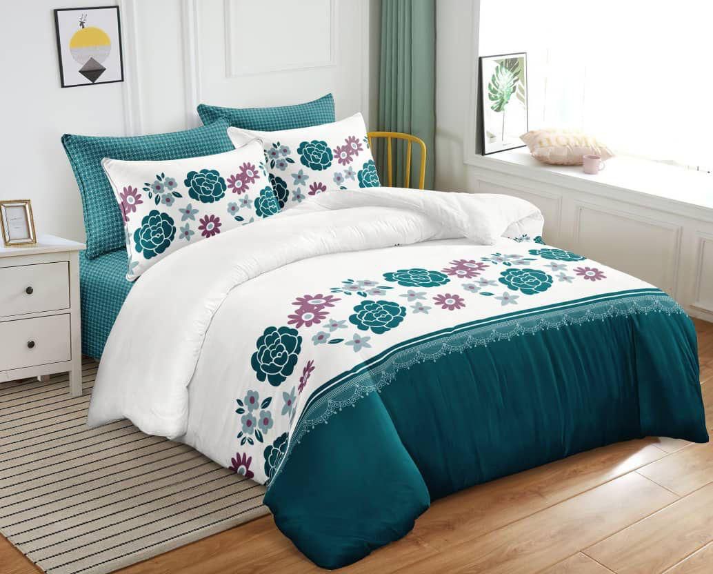 6x6 Floral Duvet – Teal & White – Double Sided Design
