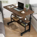 Dark Walnut Mobile Laptop Desk with 2 Shelves & Wheels