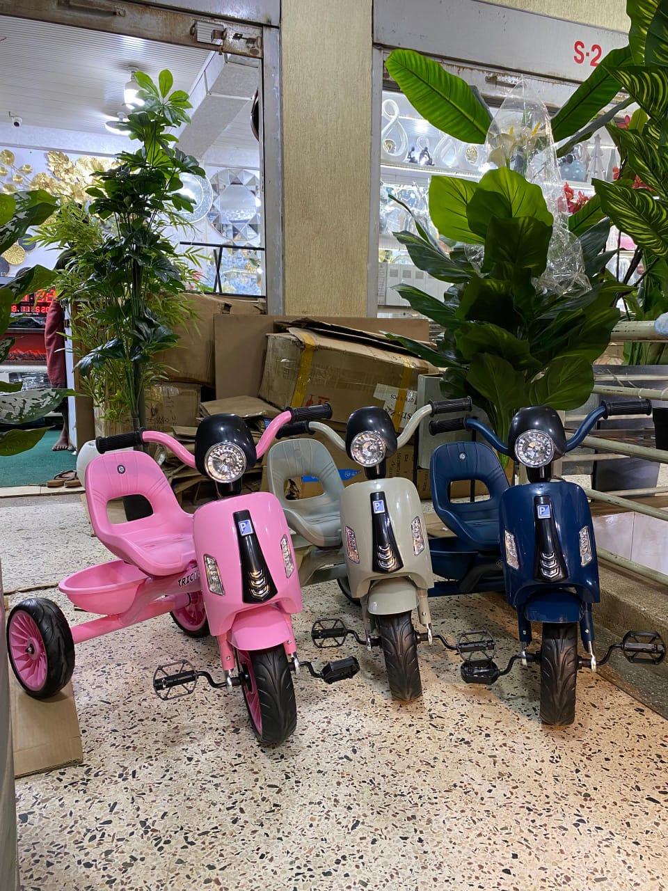 Kids Vespa-Style Scooter Tricycle | Headlight | Backrest Seat | Pedals - Navy Blue