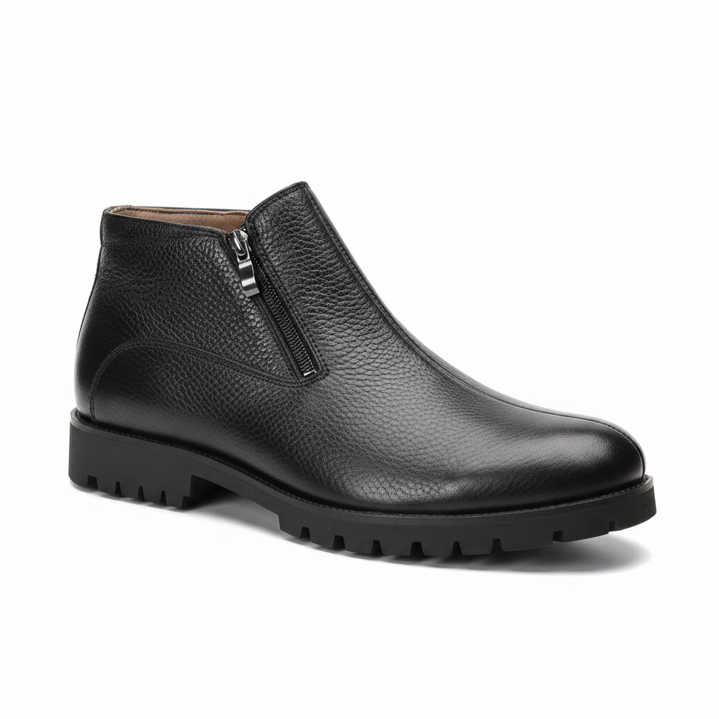 Men's Black Leather Zipper Ankle Boot