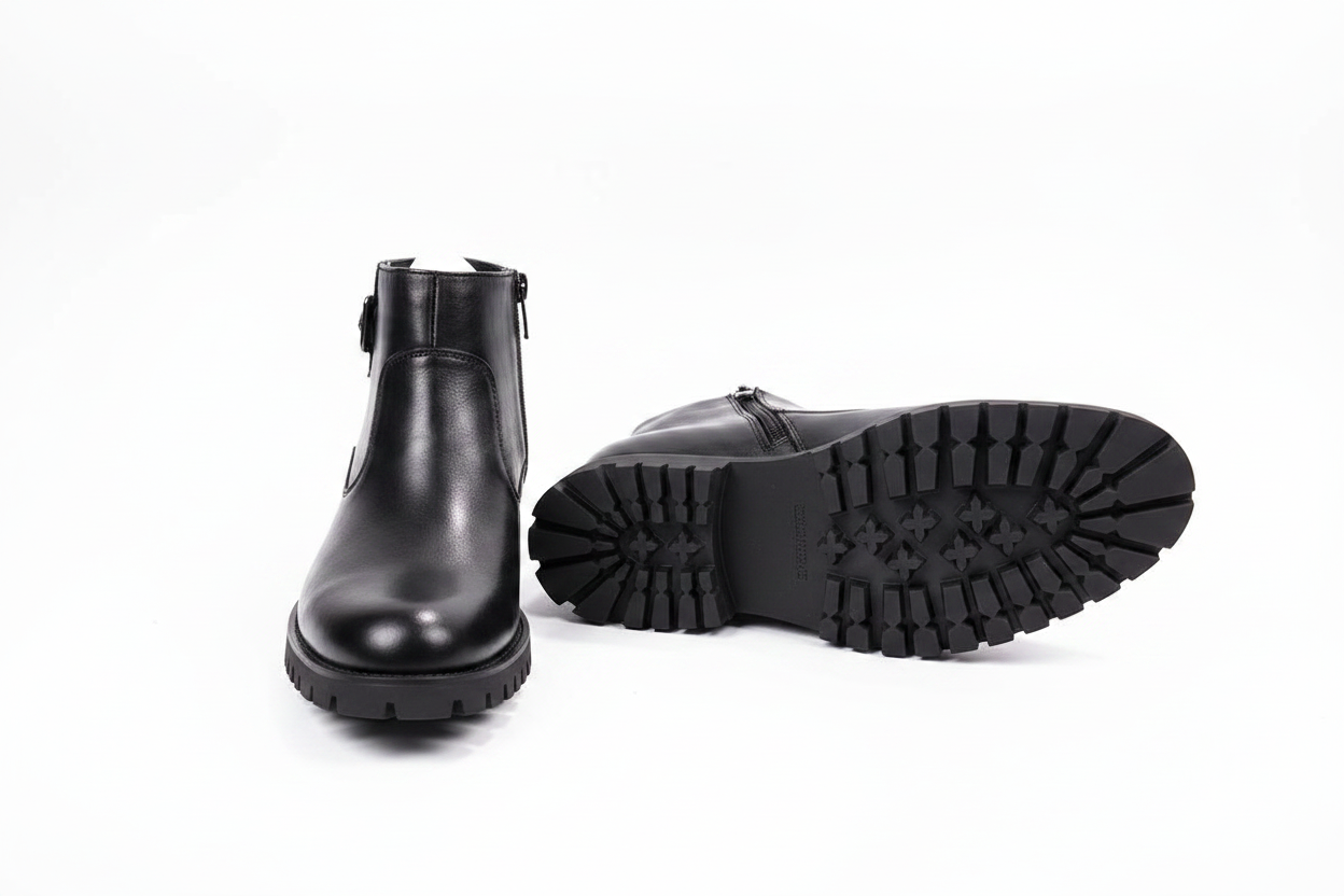 Black Leather Zip Ankle Boots