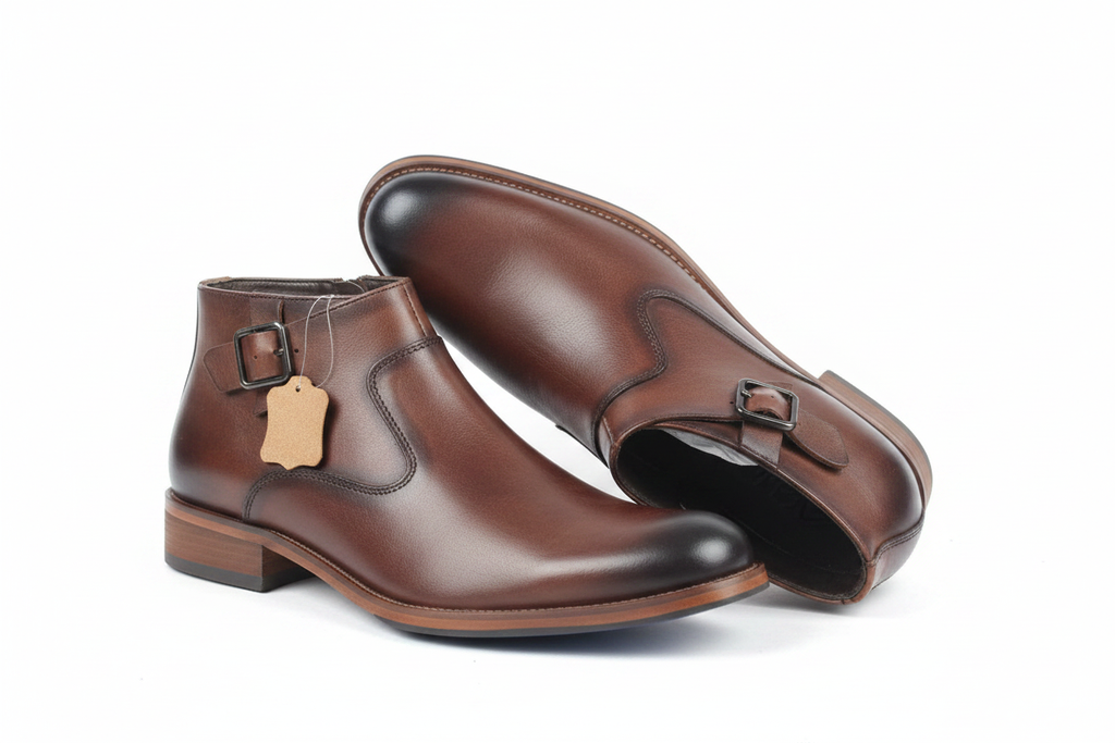 Brown Burnished Leather Monk Strap Boot