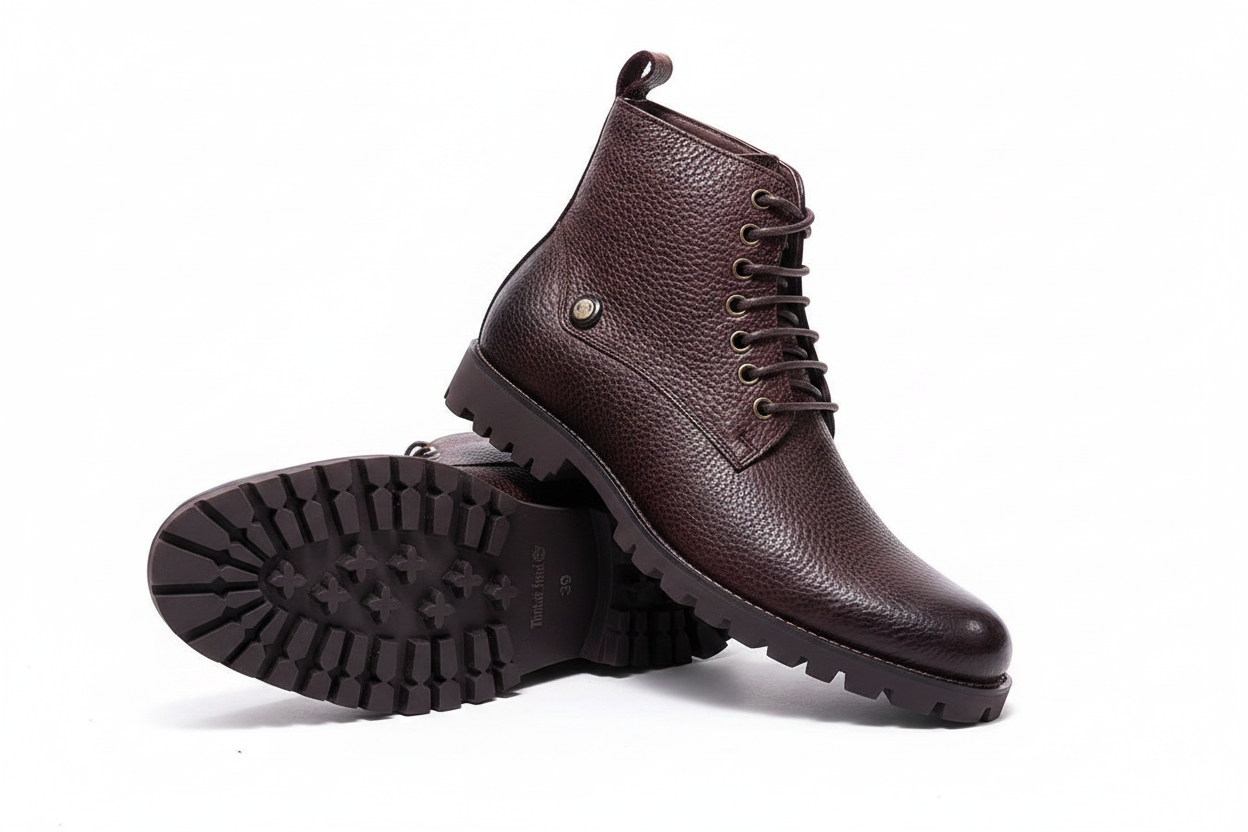 Burgundy Pebbled Leather Lace-Up Boots