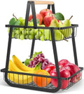 2-Tier Metal Wire Fruit Basket with Wooden Handle