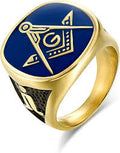 Masonic Brotherhood Illuminate Ring Gold Blue Enamel Square Compass Symbol