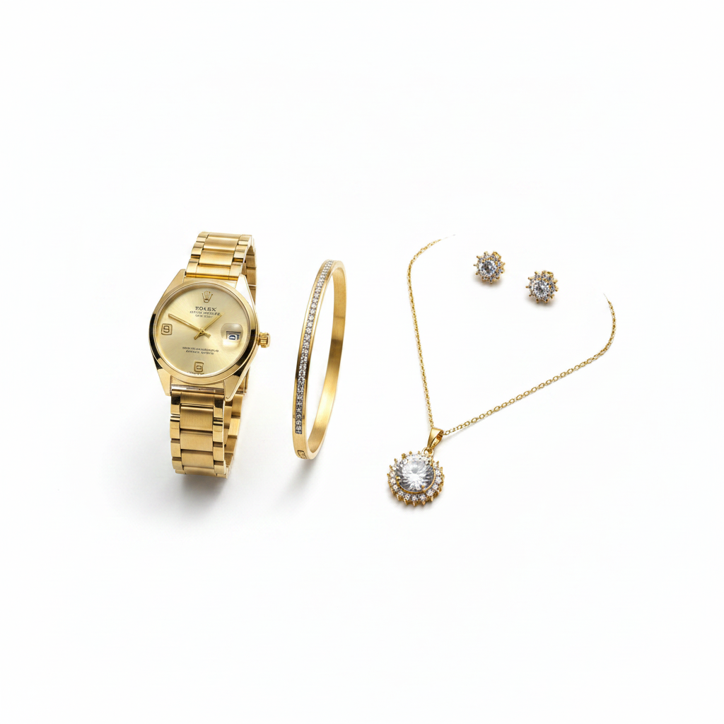 Gold Luxury Jewelry & Watch Gift Set