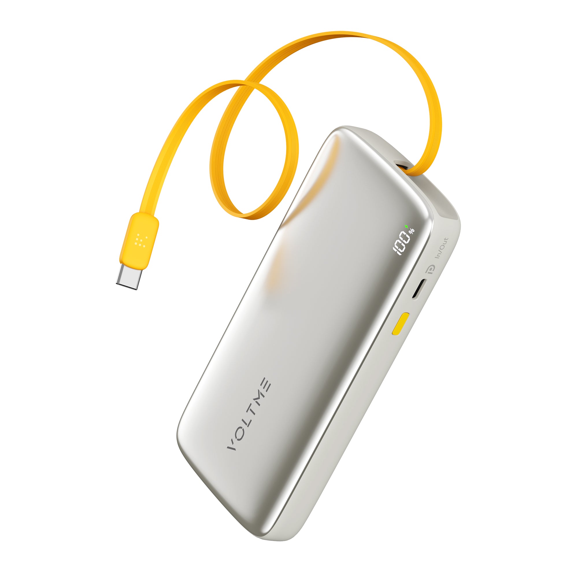 Voltme Hypercore Rollz 10,000mAh 30W Powerbank | Built-In 65cm USB-C Cable | Champagne