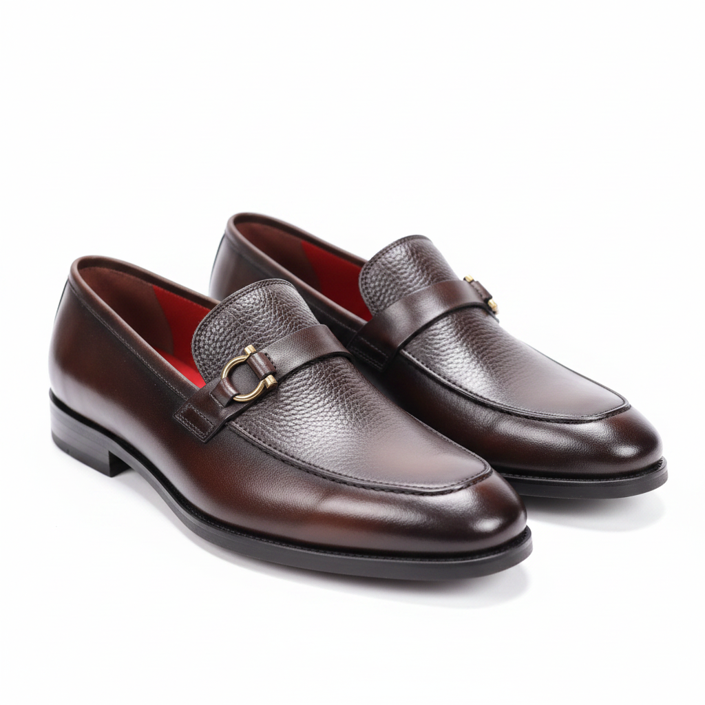 Dark Brown Leather Horsebit Loafer Shoes