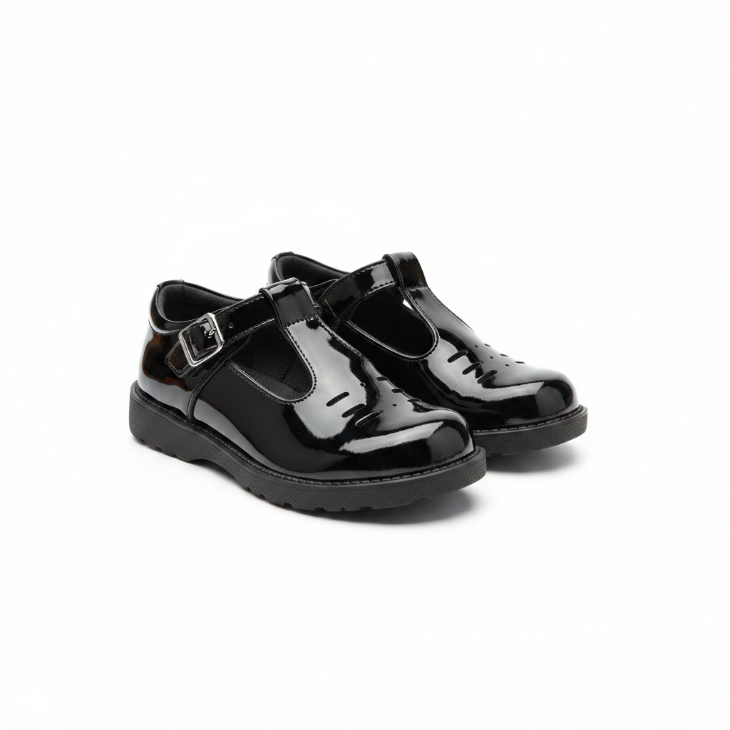 Crabkids Black Patent T-Bar School Shoes