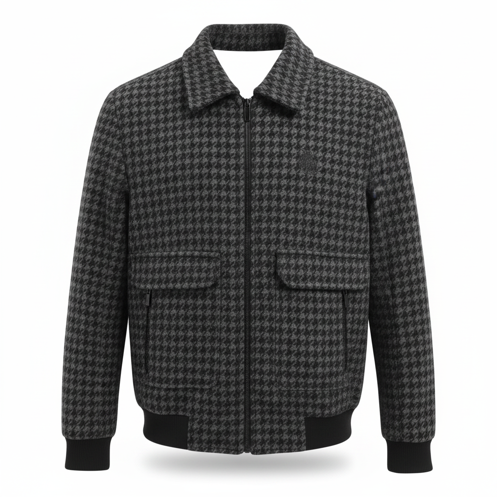 Men's Houndstooth Zip-Up Bomber Jacket