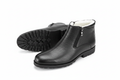 Black Leather Fleece-Lined Zip Ankle Boots