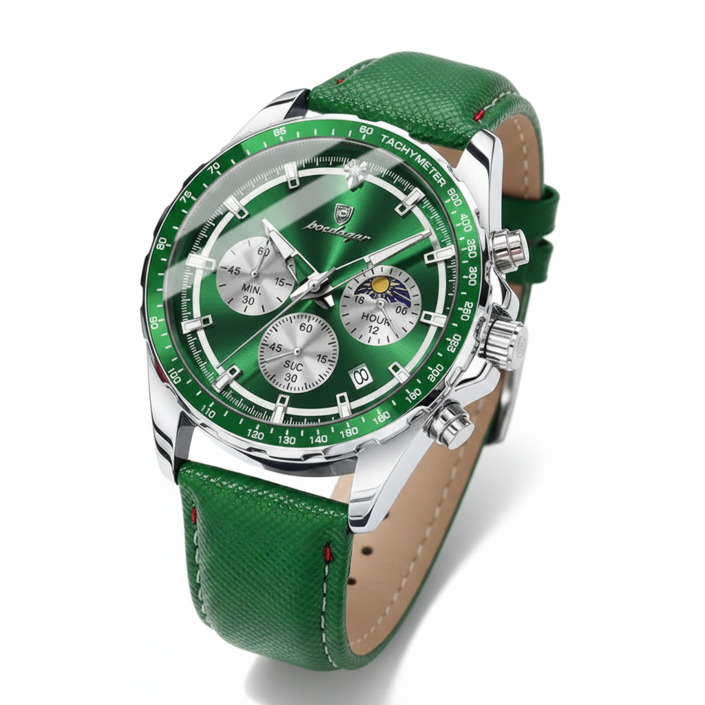 Men's Green Chronograph Moon Phase Watch