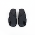 Prada Black Leather Crossband Slide Sandals