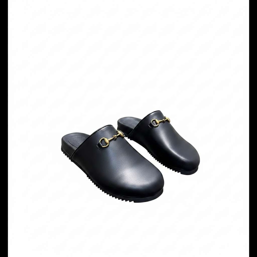 Gucci Black Leather Horsebit Mule