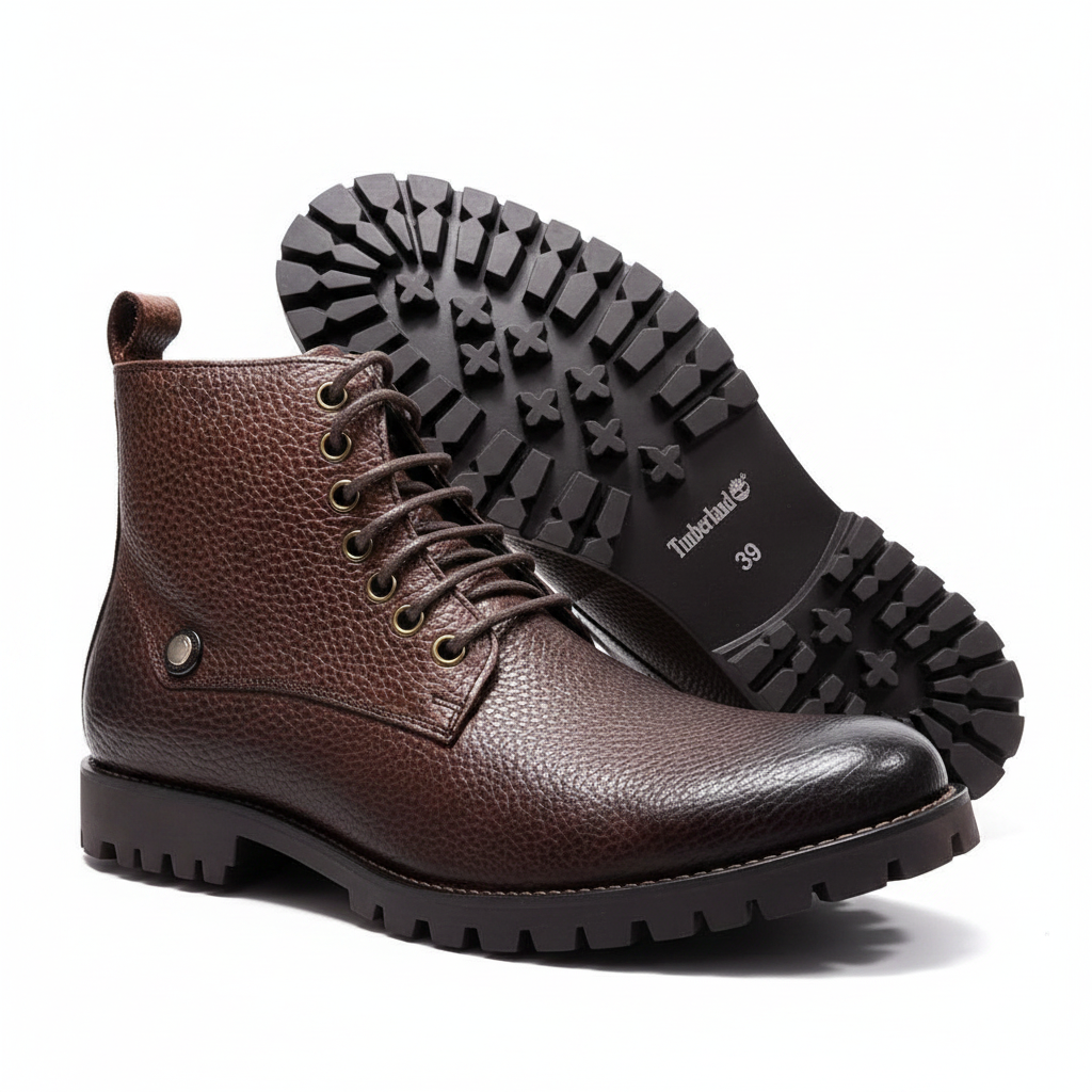 Timberland Dark Brown Pebbled Leather Lace-Up Boots