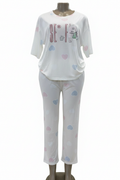 Ladies Heart Print Pajama Set – White